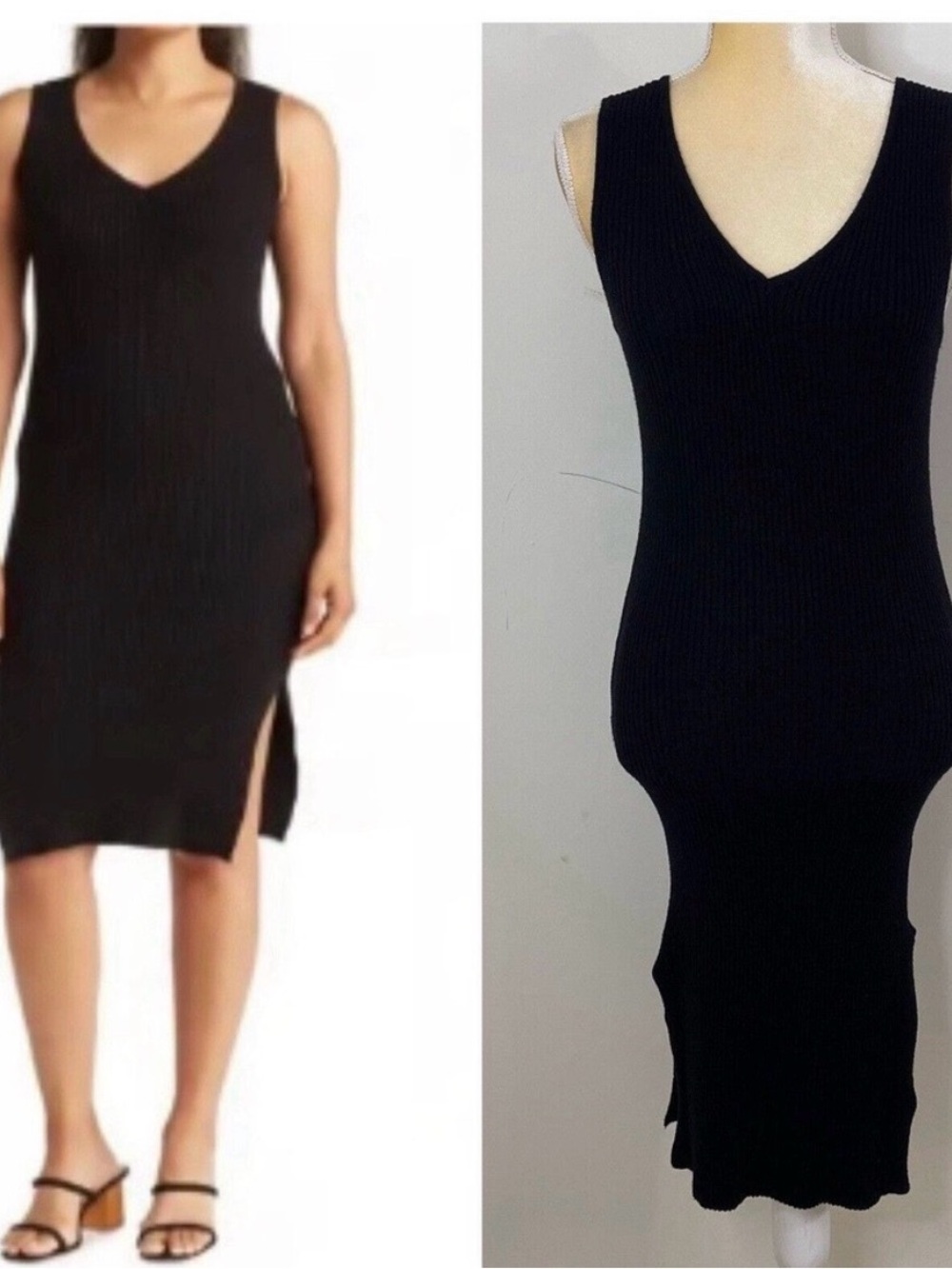 Magaschoni sleeveless Black Ribbed V-Neck Dress